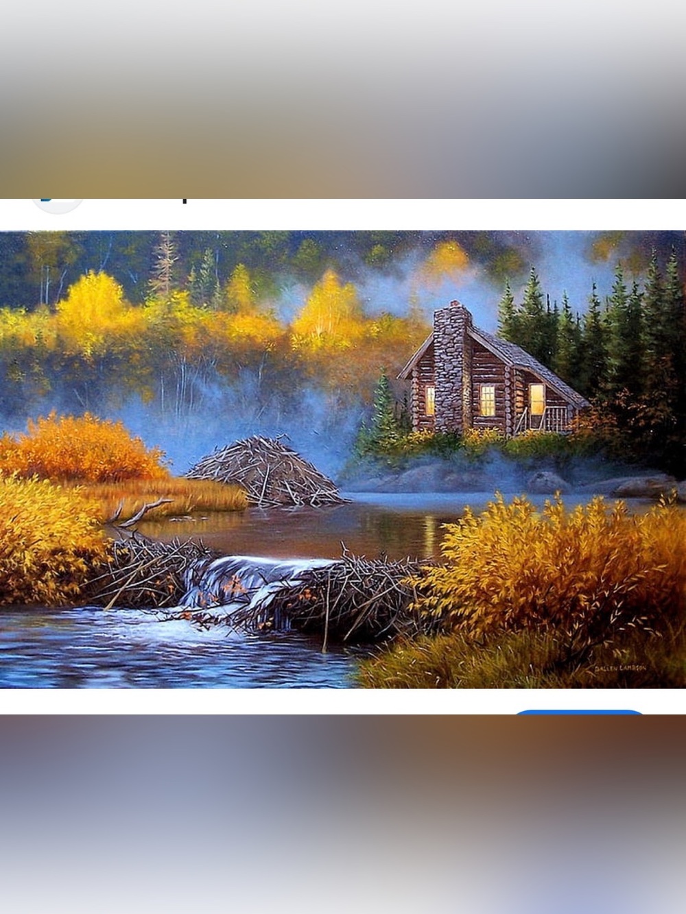 🤎💛💙Cozy Cabin Landscape Wall Art - Autumn Palette